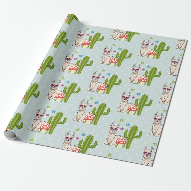 Cool llama in Heart-Shaped Sunglasses Pattern Wrapping Paper (Unrolled)