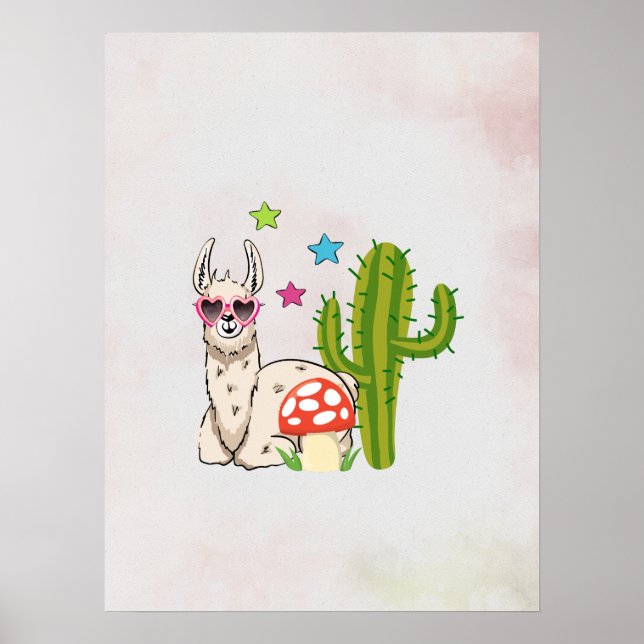 Cool llama in Heart-Shaped Sunglasses Poster (Front)