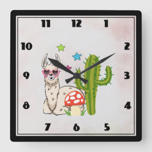 Cool llama in Heart-Shaped Sunglasses Square Wall Clock