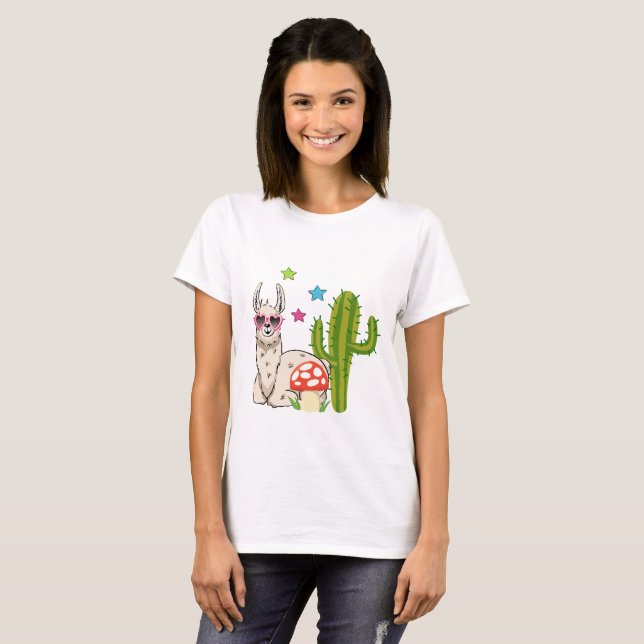 Cool llama in Heart-Shaped Sunglasses T-Shirt (Front Full)