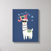 Cool Llama in Santa Hat with Snowflakes Christmas