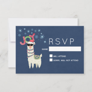 Cool Llama in Santa Hat with Snowflakes RSVP Card