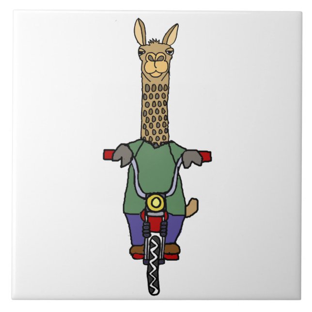 Cool Llama Riding Bicycle Cartoon Tile (Front)