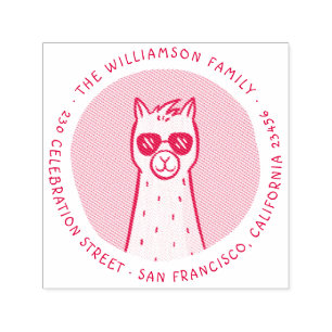 Cool Llama   Round Family Name Return Address Self-inking Stamp