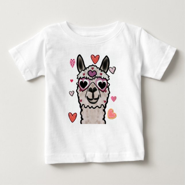 Cool Llama with Heart Glasses Baby T-Shirt (Front)
