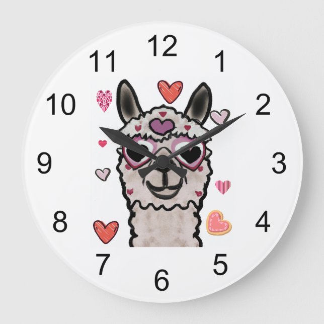 Cool Llama with Heart Glasses Large Clock (Front)