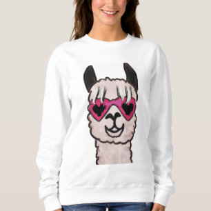Cool Llama with Heart Glasses Sweatshirt