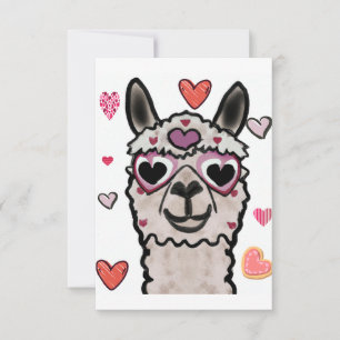 Cool Llama with Heart Glasses Thank You Card