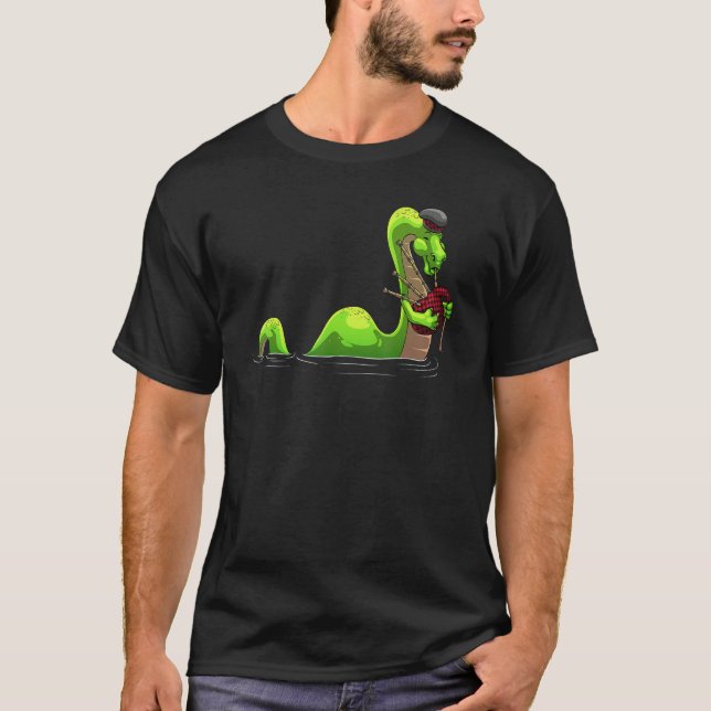 Cool Loch Ness Monster For Men Women Nessie Bagpip T-Shirt (Front)