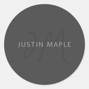 Cool Looking Name & Monogram   Dark Grey Classic Round Sticker
