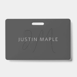Cool Looking Name & Monogram   Dark Grey ID Badge
