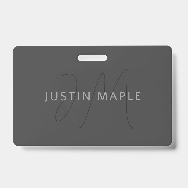 Cool Looking Name & Monogram | Dark Grey ID Badge (Front)