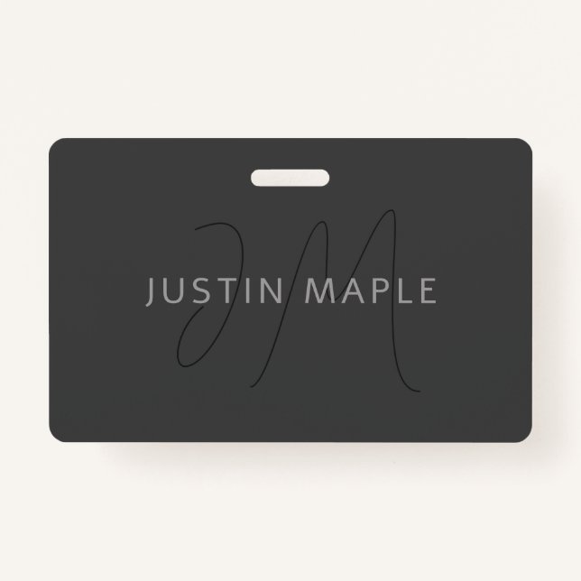 Cool Looking Name & Monogram | Dark Grey ID Badge (Front)