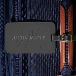Cool Looking Name & Monogram   Dark Grey Luggage Tag