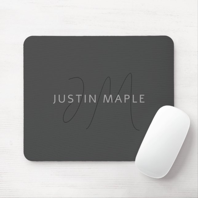 Cool Looking Name & Monogram | Dark Grey Mouse Pad (With Mouse)
