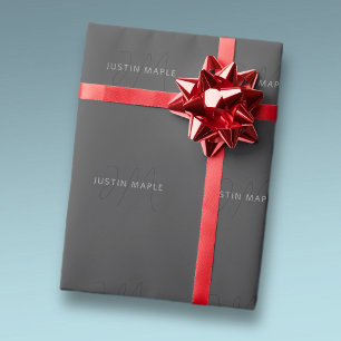 Cool Looking Name & Monogram   Dark Grey Wrapping Paper