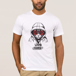 Cool Love Cats Graphic – Stylish Cat with Red Glas T-Shirt