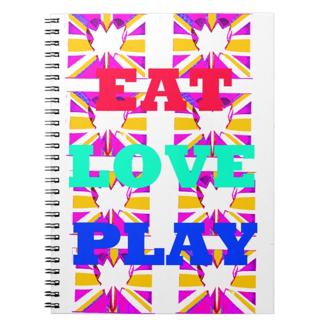Cool Love  Eat Play Heart colours Spiral Notebook (Front)