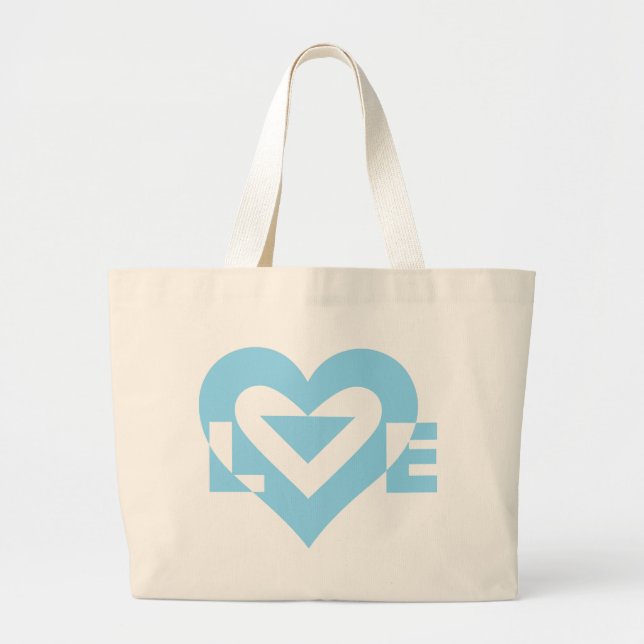 Cool Love Graphic, Blue Large Tote Bag (Front)