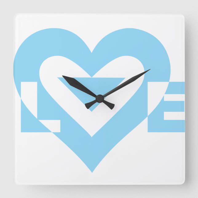 Cool Love Graphic, Blue Square Wall Clock (Front)