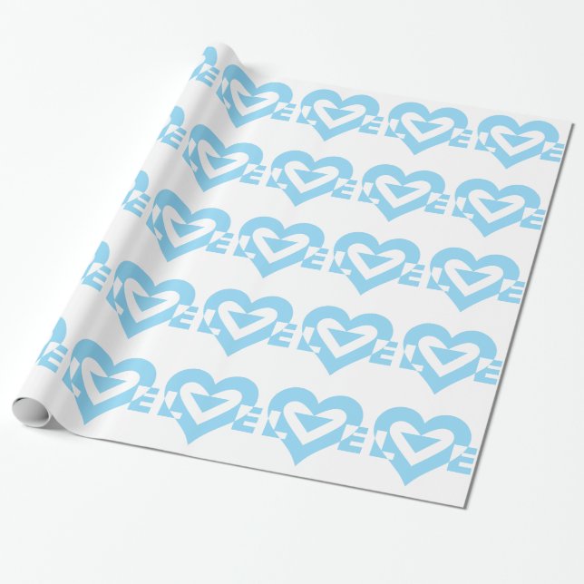 Cool Love Graphic, Blue Wrapping Paper (Unrolled)