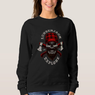 Cool Lumberjack Skull Explore Illustration Graphic Sweatshirt