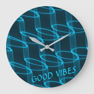 Cool Luminous Blue Wave Pattern Custom Text Large Clock