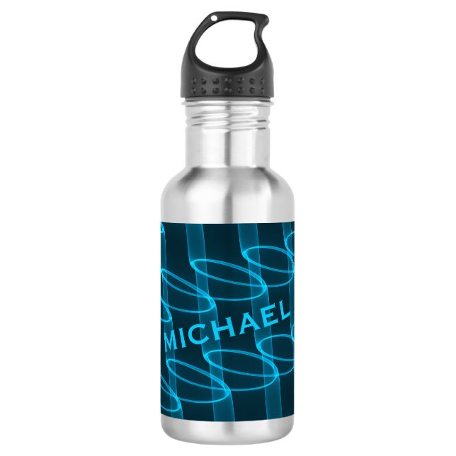 Cool Luminous Blue Wave Pattern Personalised 532 Ml Water Bottle (Front)