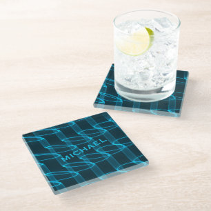 Cool Luminous Blue Wave Pattern Personalised Glass Coaster