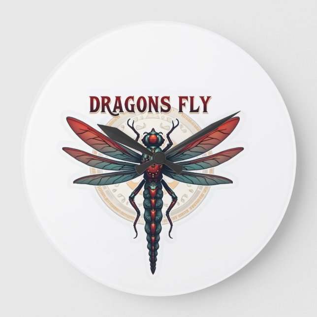 Cool Machined Steampunk Dragonfly - Dragons Fly -  Large Clock (Front)