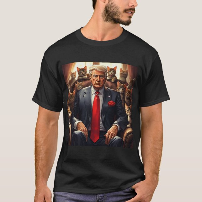 Cool MAGA Cat TRUMP surrounded by KITTENS funny T-Shirt (Front)