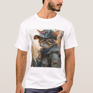 Cool MAGA Cat with Gun and Camouflage Cute AMERICA T-Shirt