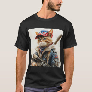 Cool MAGA Cat with Gun and Camouflage Cute AMERICA T-Shirt
