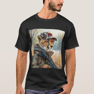 Cool MAGA Cat with Gun & Camouflage CHEETAH T-Shirt