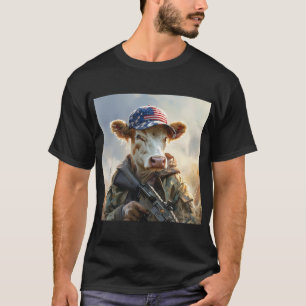 Cool MAGA Cow with Gun and Camouflage Cute AMERICA T-Shirt