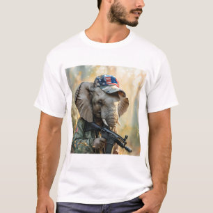 Cool MAGA Elephant with Gun & Camouflage AMERICA T-Shirt
