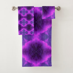 Cool Magenta and Purple Abstract Cloud Mandala Bath Towel Set