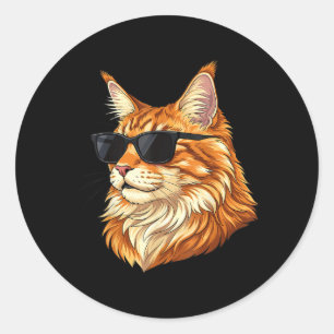Cool Maine Coon Cat Wearing Sunglasses Funny Cats Classic Round Sticker