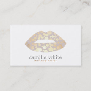 Cool Makeup Artist Gold Lips Logo Beauty Salon Business Card