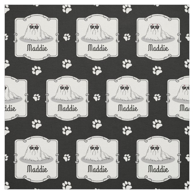 Cool Maltese Dog with Sunglasses - Cute Fabric (Swatch)