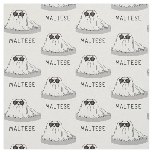 Cool Maltese Dog with Sunglasses - Cute Fabric (Swatch)