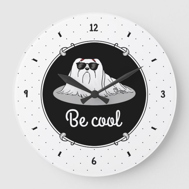 Cool Maltese Dog with Sunglasses Cute Funny Large Clock (Front)