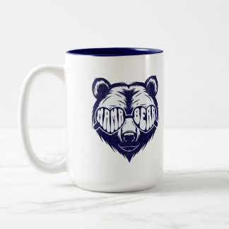 Cool Mama Bear Wearing Sunglasses Navy Blue Animal Two-Tone Coffee Mug