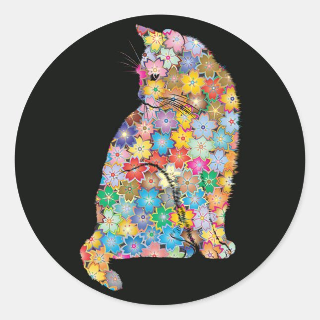 Cool Mandala Floral Cat Lover Classic Round Sticker (Front)