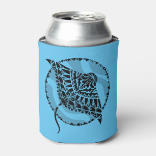 Cool Manta Ray Tribal Design Blue Can Cooler