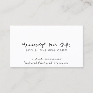 cool manuscript font-style informal white business card