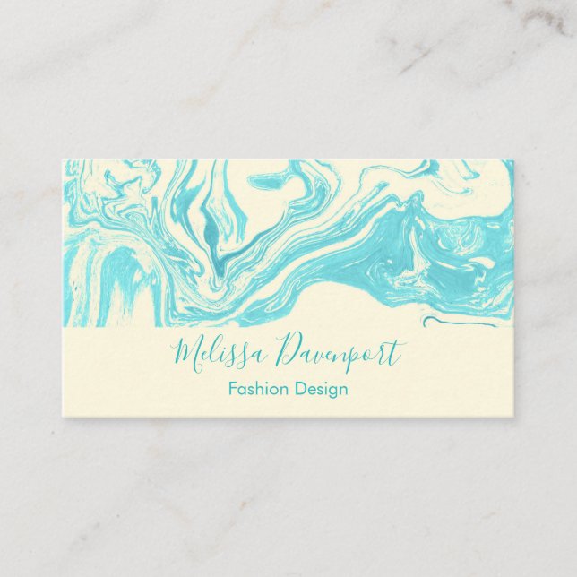 Cool Marble Design in Turquoise and Cream Business Card (Front)