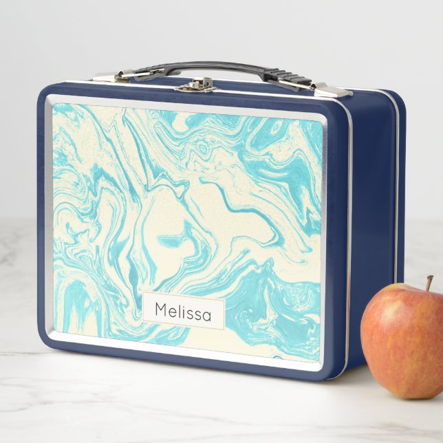 Cool Marble Design in Turquoise and Cream Custom Metal Lunch Box (In Situ)
