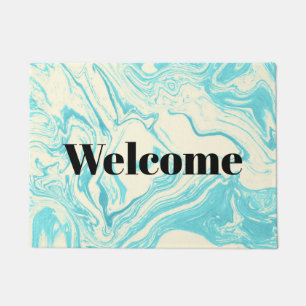 Cool Marble Design in Turquoise and Cream Doormat
