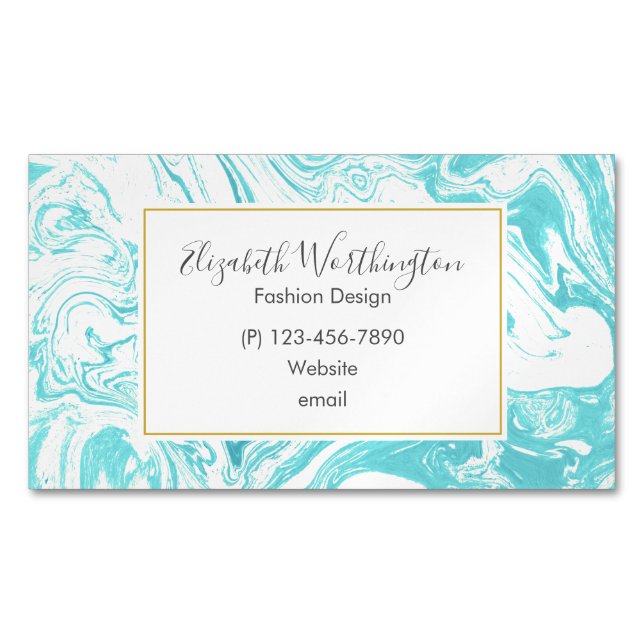 Cool Marble Design in Turquoise and Cream Magnetic Business Card (Front)